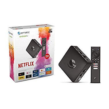 Box Android TV 9.0 Ematic UHD 4K - Accès Direct Google Assistant/Netflix/Youtube/Google Playstore - Fonction Chromecast, Bluetooth, 2 Ports USB 2.0, Wi-FI 2,4 Ghz et 5Ghz, HEVC 265