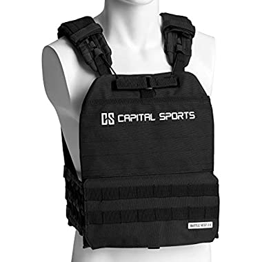 Capital Sports Battlevest 2.0 - Veste lestée, 2 plaques de Poids incluses: 2X 8.75 lbs, Confort élevé et répartition optimale du Poids grâce au Rembourrage épais sur Les épaules - Noir