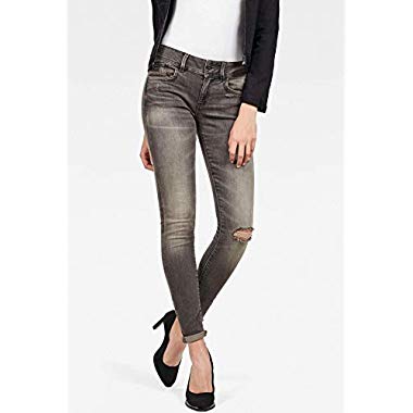 G-STAR RAW Lynn Mid Waist Skinny ' Jeans,Gris (Medium Aged Ripped A634-4865),26W / 30L Femme