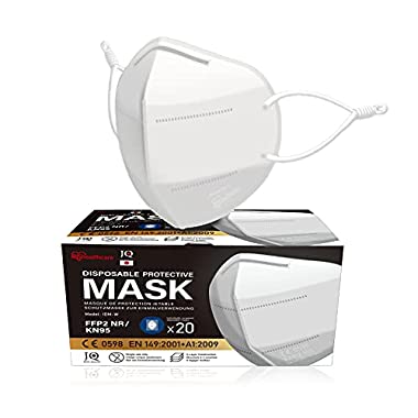 Iris Ohyama, Pack de 20 Masques Jetables FFP2, Élastiques Anti-Irritations Réglables, Barrette Nasale, 3 couches, pour le Personnel Médical Clinique - Protective Mask IDM - Blanc