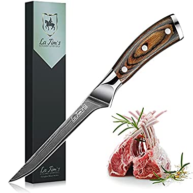 LA TIM'S Couteau de chef professionnel, couteaux de cuisine damas en acier inoxydable (Couteau Couteau à désosser)
