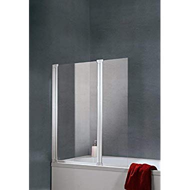 Schulte pare-baignoire pivotant 114x130 cm, paroi de baignoire rabattable, écran de baignoire 2 volets pliants, verre transparent, profilé blanc