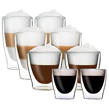 Set de 8 verres à double paroi DUOS - 2x espresso 80ml / 2x verre à thé 200ml / 2x latte macchiato 310ml / 2x cocktails 400ml - chacun emballé dans un lot de 2, DUOS by Feelino (8er-SET)