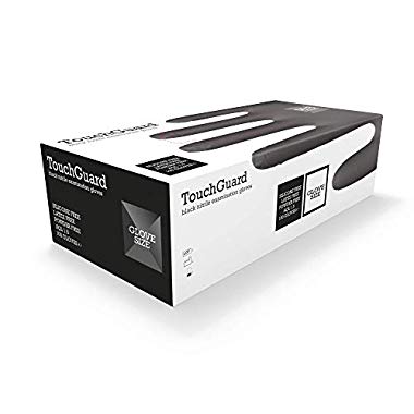 TouchGuard Gants à usage unique noirs en nitrile, non-poudré et sans latex, boîte de 100, taille S (Small, Box of 100, Black)