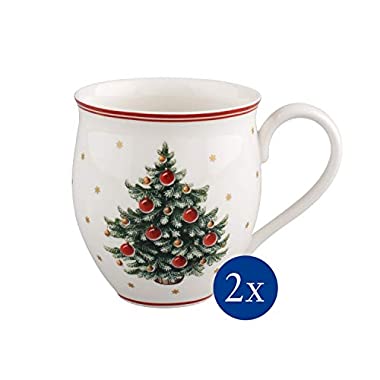 Villeroy & Boch Toy's Delight Mug à café "Sapin de Noël", Lot de 2, 440 ml, Porcelaine Premium, Blanc/Rouge (Chope s2pces,Arbre Noel)