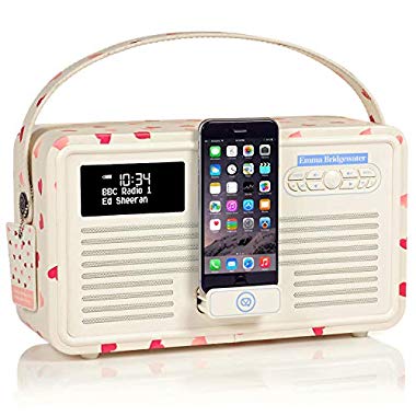 VQ Retro Mk II Radio numérique DAB et DAB + avec FM, Bluetooth, station d'accueil à 8 broches et réveil - Emma Bridgewater Pink Hearts